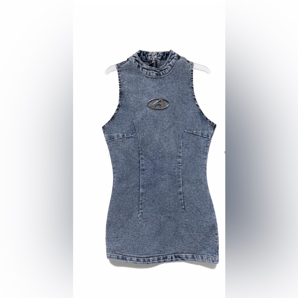 SHEIN Light Blue Denim Sleeveless Bodycon Dress